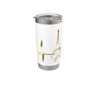 Paris Skyline Heartbeat Torre Eiffel Francia I Love Paris Vaso térmico de acero inoxidable de doble pared