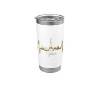 Paris Skyline Heartbeat Torre Eiffel Francia I Love Paris Vaso térmico de acero inoxidable de doble pared