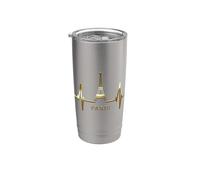Paris Skyline Heartbeat Torre Eiffel Francia I Love Paris Vaso térmico de acero inoxidable de doble pared