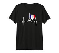 París Skyline Latido corazón Torre Eiffel Bandera Francesa Camiseta Premium