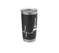 París skyline latido corazón Torre Eiffel bandera francesa Vaso térmico de acero inoxidable de doble pared