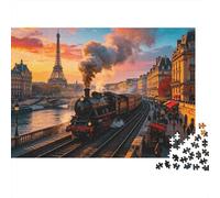 Paris Steam Train 1000 Pieza Puzzle Reciclable Vintage Cityscape Puzzles para Ancianos Family Tiempo de Juego Props Alivia la Demencia Senil Great Gift 70x50cm/1000pcs