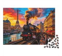 Paris Steam Train Puzzles 1000 Pieza Reciclable Material Vintage Travel Puzzle para Adultos Gran Idea de Regalo Fun Family Tiempo de Juego Actividad 70x50cm/1000pcs