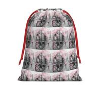 Paris Street - Bolsa de regalo con diseño de Torre Eiffel con estampado floral rosa con lazo rojo, suave y elegante para Navidad, Halloween, se adapta a tarjetas de caramelos