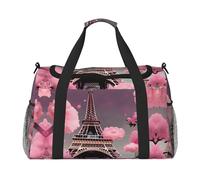 Paris Street - Bolsa de viaje grande de lona con estampado floral de la Torre Eiffel para mujer, bolsa de viaje de fin de semana para mujer, bolsa de mano, Negro -, Talla única