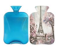 Paris Street - Botella de agua caliente con funda esponjosa, 2 l, gran capacidad, bolsa de agua para noches acogedoras, alivio del dolor, espalda, cuello y hombros