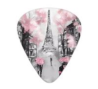Paris Street Eiffel Tower - Palas de guitarra con diseño floral rosa, bajo, guitarra eléctrica o Hawaii de cuatro cuerdas (12 paquetes, finas, medianas, pesadas)