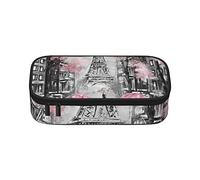 Paris Street - Estuche para lápices con diseño floral de la Torre Eiffel de gran capacidad, bolsa de papelería de oficina, bolsa de cosméticos con compartimentos para niñas, niños y adultos