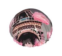 Paris Street - Gorro de ducha suave con estampado floral rosa para mujeres y hombres, gorro reutilizable ligero y gorro de baño
