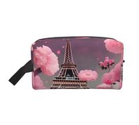 Paris Street - Neceser de viaje con diseño de la Torre Eiffel con estampado floral de color rosa y gran capacidad para mujeres, neceser de viaje, White, Talla única