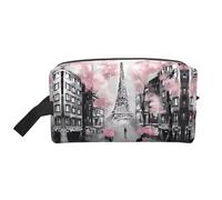 Paris Street - Neceser de viaje con diseño de la Torre Eiffel rosa con estampado floral para hombre, bolsa de cosméticos de gran capacidad para mujeres, White, Talla única