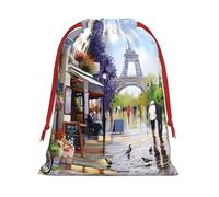 Paris Street Scene - Bolsa con cordón con estampado de la Torre Eiffel, bolsas de cuerda, bolsas de embalaje premium para negocios y eventos, L