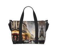 Paris Street Scene - Bolsa de gimnasio grande de 16 pulgadas, ligera, para viajes, deportes, bolsa de hospital para mamá, Black, Talla única