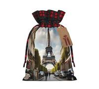 Paris Street Scene - Bolsa de regalo reutilizable con cordón, bolsa de regalo de Navidad, perfecta para estaciones festivas, bolsa de arte y manualidades