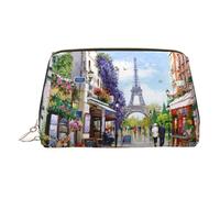 Paris Street Scene - Neceser de piel con estampado de la Torre Eiffel, bolsa de viaje con bolsa portátil impermeable abierta y plana, Gold, Talla única