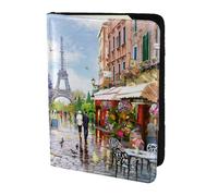 Paris Street Scene - Soporte para pasaporte con impresión de la Torre Eiffel para viajes, imprescindible, funda para pasaporte para accesorios de viaje para mujeres y hombres, Black, Talla única