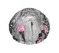 Paris Street Torre Eiffel Rosa Floral Gorro de ducha Gorros de ducha para mujer Gorros de ducha impermeables de doble capa, reutilizables.