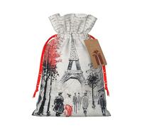 Paris Street Tower - Bolsa de Navidad con cordón para impresión de pintura con etiqueta de papel kraft de 4.7 x 6.9 pulgadas para regalos de Halloween