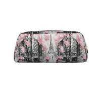 Paris Street Tower - Estuche de piel con estampado floral rosa, espacioso y elegante estuche para lápices de oficina