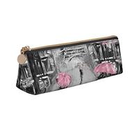 Paris Street Tower - Estuche triangular de piel con estampado floral rosa