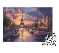 Paris Sunset River View 1000 Piezas Rompecabezas Adultos Vista del Atardecer en Río Sena con Torre Eiffel Premium Robusto Vibrante Desafiante Difícil Alivio Estrés Familiar Regalo 38x26cm/1000pcs