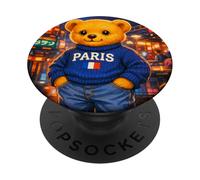 Paris Teddy Bear Street Stories Illustration Graphic Designs PopSockets PopGrip Adhesivo