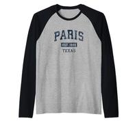 Paris Texas TX Vintage Sports Establecido Diseño Marino Camiseta Manga Raglan