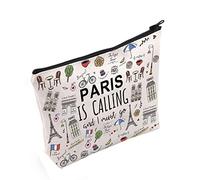 Paris Theme Gifts Paris is Calling and I Must Go - Bolsa de cosméticos para amantes de París, Blanco roto., big, París está llamando al Reino Unido
