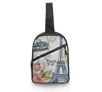 París Torre Eiffel flor mariposa Sling Bag Crossbody hombro viaje pecho mochila plegable para compras deportivas senderismo