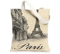Paris Tower - Bolsa de lona para mujer, diseño artístico vintage, lámpara de calle, ninguno, beige, lavable, reutilizable, bolsas de compras, ideas para viajes al aire libre, trabajo, lectura, 13 x 15