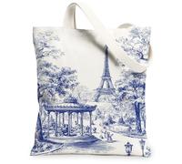 Paris Tower - Bolsa de lona para mujer, estilo vintage, romántica, con árboles, ninguno azul, lavable, reutilizable, ideal para el mercado, Azul, 13x15 Inch