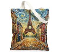 Paris Tower - Bolsa de lona para mujer, impresionismo artístico, edificios callejeros, color amarillo primaveral, lavable, reutilizable, bolsas pequeñas, ideas para familiares, amigos, colegas