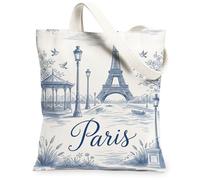 Paris Tower - Bolsa de lona para mujer, romántica glorieta parisina, poste de lámpara, primavera, lavable, reutilizable, bolsa de mercado, ideas para viajes de compras, oficina, biblioteca, casual, 13