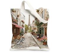 Paris Tower - Bolsa de lona para mujer, romántica y artística, diseño de flores, primavera, pastel, lavable, reutilizable, para uso diario, Pastel, 13x15 Inch