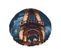 Paris Tower - Gorro de ducha de doble capa para mujer, reutilizable, diseño de gran tamaño adecuado para todas las longitudes de cabello, adecuado para niñas, spa y salón en casa.