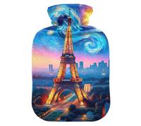 Paris Tower Starry Night - Botella de agua caliente con funda de terciopelo, botellas de calor para calambres menstruales, alivio del dolor, pequeña