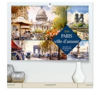 Paris, ville d'amour (Calendrier mural 2026 DIN A2 vertical) calendrier de bureau: Aquarelles avec des monuments de Paris