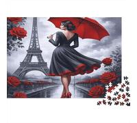 Paris Woman Walking-Elegant Black Dress Style 1000 Pieces for Adults & Kids Woman with Red Umbrella Educational Games Home Decor Puzzle for Family 70x50cm/1000pcs