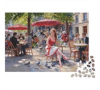Parisian Cafe Terrace Puzzles 1000P Material Reciclado Beautiful Girl Puzzle for Chico & Chica Divertido Present & Activity for Home Ideal for Boy & Girl‘s Birthday Gift 70x50cm/1000Ps