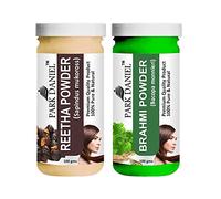 Park Daniel Pure & Natural Reetha Powder & Brahmi Powder para tratamiento de cabello y cuero cabelludo, paquete de 2 botellas de 100 g (200 g)