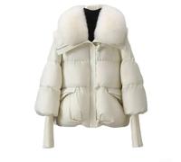 Parka de ajuste regular para mujer con cuello de solapa, relleno de algodón y cuello de pelo de gran tamaño para uso de temporada (XL blanco)