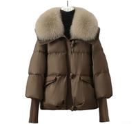 Parka de ajuste regular para mujer con escote de solapa, relleno de algodón y cuello de pelo de gran tamaño para uso de temporada (M marrón)