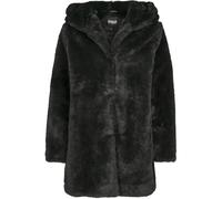 URBAN CLASSICS Abrigo de Pelo Sintético para Mujer con Capucha Grande, Chaqueta con Bolsillos Laterales y Cierre de Ojal, Talla XXL negro