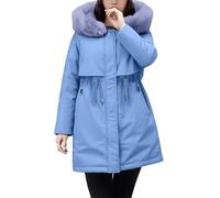 Parka para mujer, resistente al viento, forro polar, chaqueta de invierno, longitud media, monocolor, con capucha, parka de invierno, abrigo cálido, holgado, elegante, chaqueta para exteriores, azul