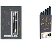 Parker Set de regalo IM — bolígrafo y pluma estilográfica negro con adorno dorado, tinta azul