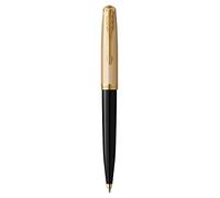 Parker 51 bolígrafo | cuerpo de lujo de color negro con adorno dorado | punta mediana de 18 K con recambio de tinta negra | estuche de regalo