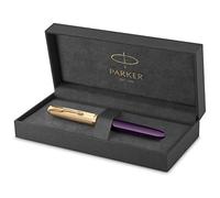 Parker 51 pluma estilográfica | cuerpo de lujo de color ciruela con adorno dorado | plumín fino de 18 K con cartucho de tinta negra | estuche de regalo