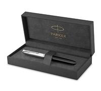 Parker 51 pluma estilográfica | cuerpo negro con adorno cromado | plumín fino con cartucho de tinta negra | estuche de regalo
