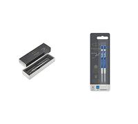 Parker - Bolígrafo de gel con punta mediana (0,7 mm) en estuche, acero inoxidable + Pack de 2 recambios para bolígrafo de tinta de gel y punta mediana, azul