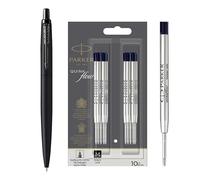 Parker Bolígrafo Jotter XL | Negro mate monocromático | Punta media | Tinta azul | Caja de regalo | Juego con 10 recambios de tinta negra QUINKflow